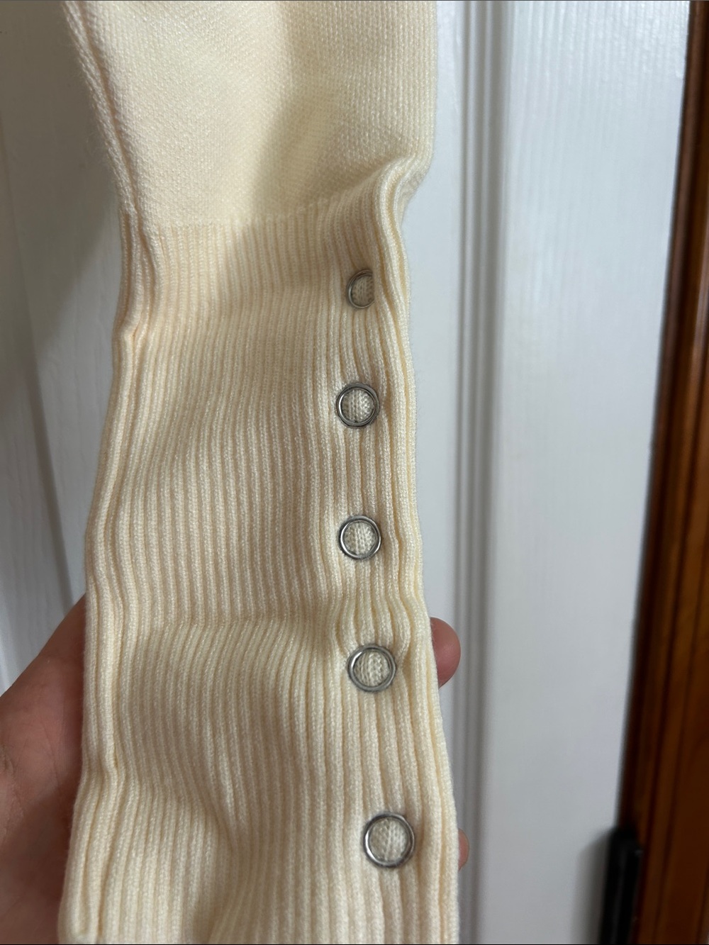 Cream Button-Front Ribbed Waist Knit Top - Picture 12 of 16